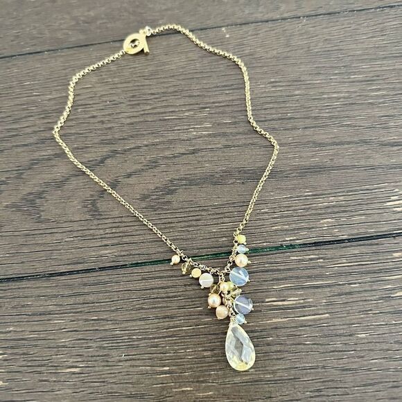 JANNA CONNER Multicolored Dancing Pearls Crystal‎ Gold Tone chain necklace - Picture 3 of 7